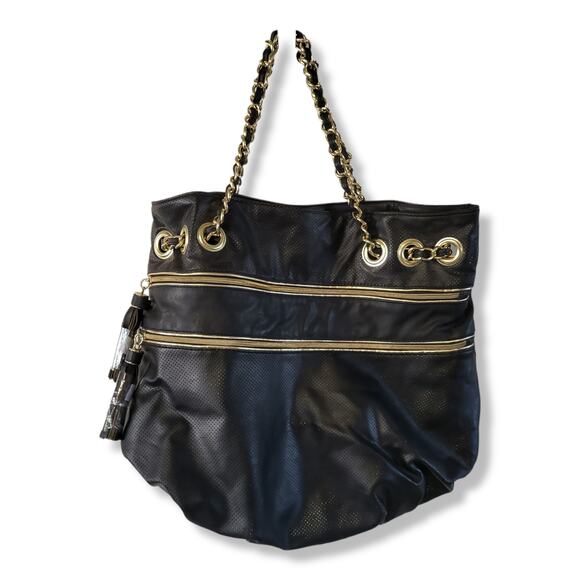 Rampage Tote with Zippered Pockets, Gold and Black Tassels - Picture 1 of 8